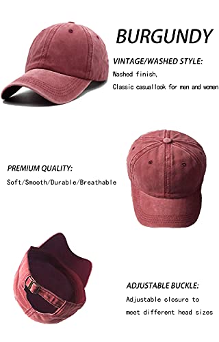 Unisex Vintage Washed Distressed Baseball Cap Twill Adjustable Dad Hat,C-Burgundy,One Size #TOP1