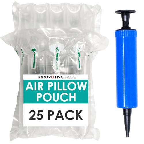 Innovative Haus Pack of 25 7 Inch x 8 Inch Inflatable Air Pillow Pouch Protectors with Pump for Heavy Duty Packing and Shipping Packaging Supplies. Protect Fragile Items for Moving and Storage