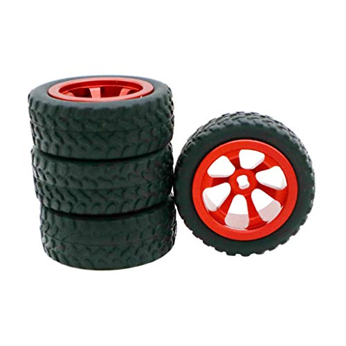 dailymall 4Pcs 1/28 RC Tires with Metal Wheel Rims for WLtoys K969 K989 P929 RC Car Accessories - Red