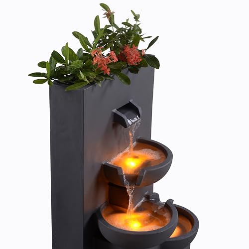Teamson Home 29.13" 3-Tier Cascading Outdoor Water Fountain with Planter, LED Lights for Outdoor Living Spaces, Matte Gray by Teamson Home - Image 5
