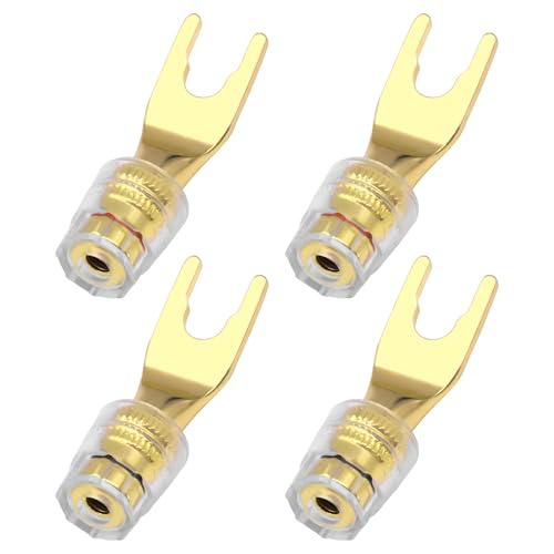 XMSJSIY Y Spade Plug 4mm Banana Female Plug Connector Black & Red U Fork Y Spade to Banana Jack Speaker Wire Connector Gold-Plated for Speaker Cable, Sound System - 2 Pairs