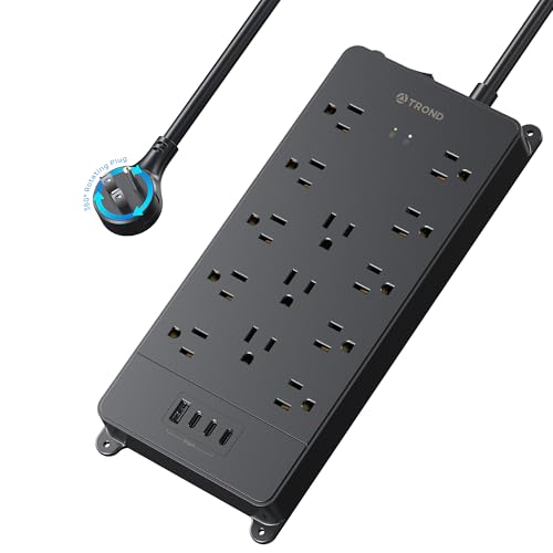 Image of TROND 360 Rotating Surge Protector Power Strip 5ft, ETL Listed,4000J,Black
