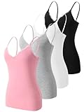 Knuffnee Women Camisole Tops Spaghetti Strap Tank Top V Neck Lace Cami Vests 4 Pack Black/White/Grey/Pink L