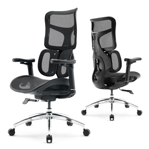 Image of SIHOO Doro S100 Ergonomic Office Chair - Dual Dynamic Lumbar Support, 4D Coordinated Armrests, 5-Level Adjustable Backrest, Recline Angle 135-degree Max. Suitable for Home Office, Black.