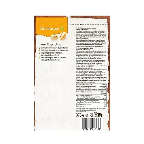 Seeberger Pistazien geröstet & gesalzen 7er Pack, Knackige Pistazienkerne aus Kalifornien feinstens veredelt - intensiv-nussiges Aroma - mit Schale, vegan (7 x 375 g)