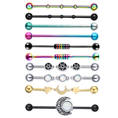 WASOLIE 316L Surgical Stainless Steel Industrial Bar Piercing 14G Straight Barbell Body Piercing Jewelry For Women Men