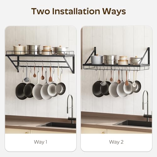 YATINEY Pot Rack, 30 Inch Wall Mounted Pot Rack, Kitchen Pot and Pan Organizer with 2 Tier Hanging Rails, 12 S-Hooks, Space Saving, for Kitchen Cookware Organizer, Black PR02BK - Thumbnail 4