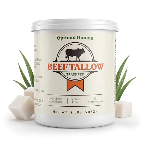 OPTIMAL HUMAN Grass-Fed Beef Tallow for Cooking, Keto & Frying - 2 lb