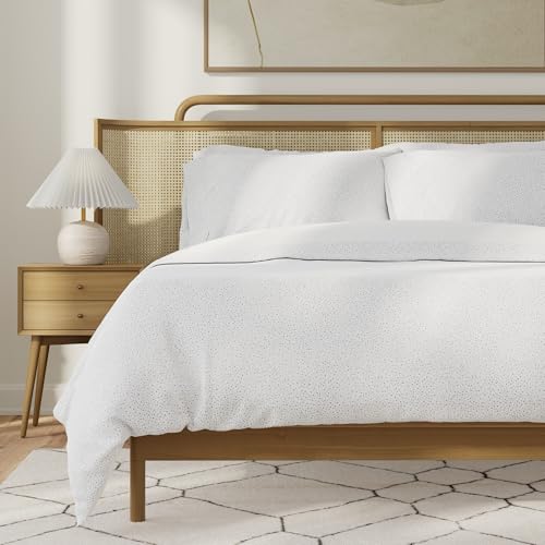 Image of QuickZip Duvet Cover with Zipper Closure - Ultra Soft Long-Staple 100% Cotton, Oeko-Tex Certified, Durable Interior Corner Ties, Corner Clips, King /Cal King, Reversible Gray Dot /White (Sateen)