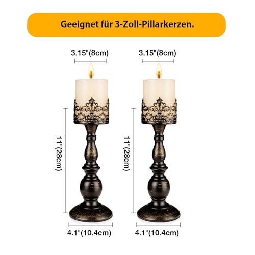 Kerzenhalter für Stumpenkerzen, Gothic, Mattschwarz, Vintage-Kerzenhalter, 2 Stück, dekorativ, groß, Tafelaufsätze, Kerzenständer, Dekoration (Used-Look, Schwarz, 2 Stück A) – Bild 3
