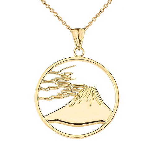 Elegant 10k Yellow Gold Mount Fuji Pendant Necklace, 18"
