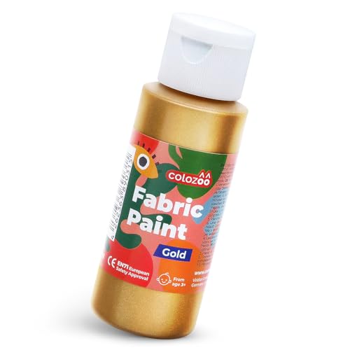 colozoo Gold Metallic Textilfarbe 60ml Waschmaschinenfest | Hochdeckende Stoffmalfarbe für Helle & Dunkle Stoffe | Textilfarbe für Kleidung, T-Shirts, Taschen, Jeans
