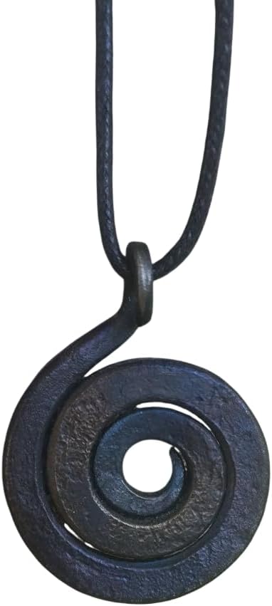 ARTIZANSTORE Hand Forged Iron Spiral Pendant – Viking Celtic Necklace.