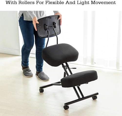 Ergonomic Kneeling Chair with Backrest and Wheels, Adjustable Height 540-675mm for Home & Office, Promotes Healthy Posture and Comfort