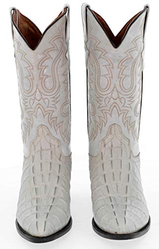 Texas Legacy Mens Off-White Western Leather Cowboy Boots Crocodile Tail Print 7 D(M) Us #TOP4