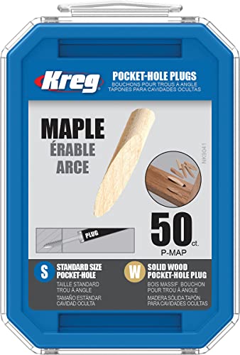 Kreg Solid-Wood Pocket-Hole Plugs - Clean Hole Plug Finish - Essential Woodworking Accessory for Hidden Joints - Solid Maple - P-MAP - 50 Count
