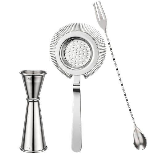 Cocktail Strainer, 1 oz Jigger, and Bar Spoon Set
