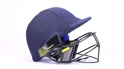 Image of Woodpecker Pro 2.0 Professional Grade Cricket Batting Helmet | Navy Blue | Steel Double Grille Face Guard | Cloth-Fabricated, Lightweight & Comfortable, Fabric Covered Helmet with Cloth (Size-S)