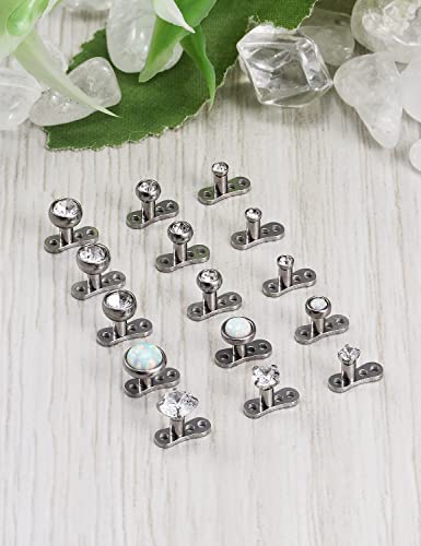 Ocptiy 14G Titanium Dermal Piercing Jewelry - Hypoallergenic Base & Top - Internally Threaded Clear CZ Opal Crystal Top - 15PCS3