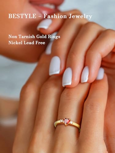 Bestyle Personalized 1-4 Heart Birthstone Rings for Women - Sterling Silver Custom Engraved Promise Rings, Birthstone Mothers Ring Gift for Mom, Wife (Wedding, Valentines, Mothers Day)2