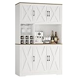 HOSTACK Kitchen Pantry Storage Cabinet, 71' Tall Food Pantry Cabinet with Microwave Stand, Farmhouse Kitchen Hutch, Coffee Bar Hutch with Wine Rack for Dining Room, Living Room, White