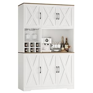 HOSTACK Kitchen Pantry Storage Cabinet 71 Tall Food Pantry Cabinet with Microwave Stand Farmhouse Kitchen Hutch Cabinet Coffee Bar Hutch with Wine Rack for Dining Room Living Room White