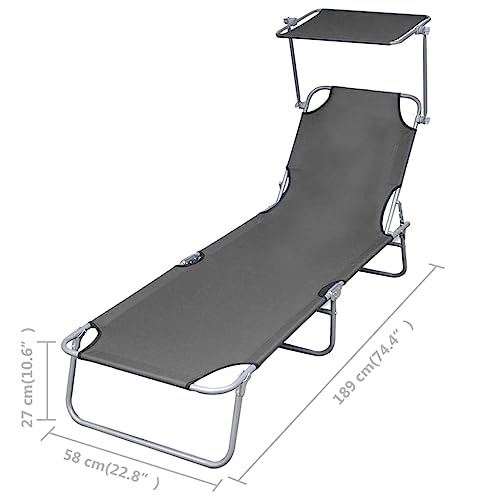 Chaise longue d'extérieur pliable gris anthracite avec dossier réglable multi-positions - 3