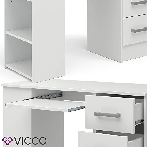 Vicco Schreibtisch Bürotisch Arbeitstisch Dallas weiß 3 Schubladen Computertisch – Bild 7