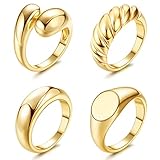 ANILLOS BAÑADOS EN ORO DE 18K: nuestros anillos de cúpula gruesa están hechos de material de latón de alta calidad, livianos y firmes, inofensivos para la piel. Chapado en oro de 14 k con retención de color, no se preocupe por la decoloración. Superficie lisa muy pulida sin borde afilado, más cómoda de llevar durante mucho tiempo.