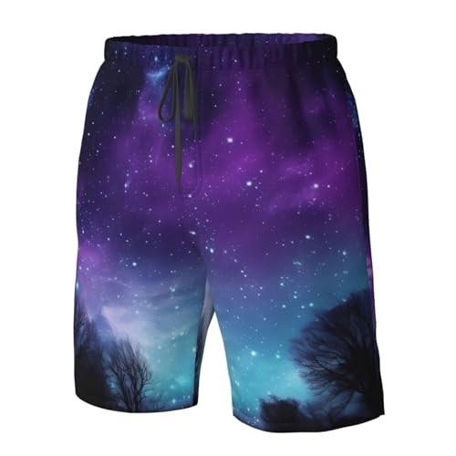 Purple Starry Sky Men's Swim Trunks Quick Dry Board Shorts with Pockets Casual Drawstring Beach Shorts4