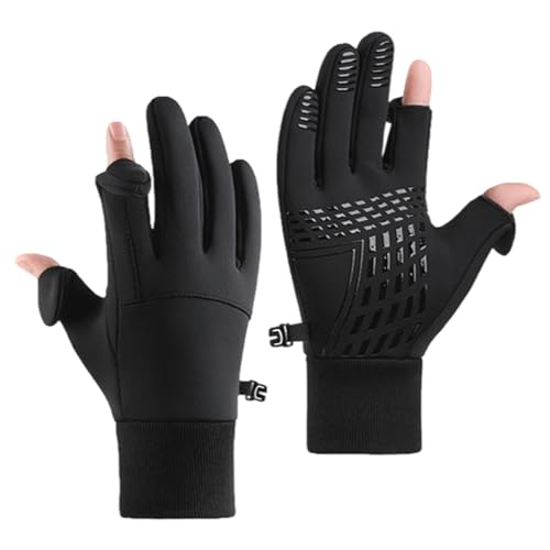 Waterproof Gloves, Touchscreen Fishing Gloves for Men with Flip Cap, Fingerless Work Gloves for Cycling Running Commuting, Black L Size