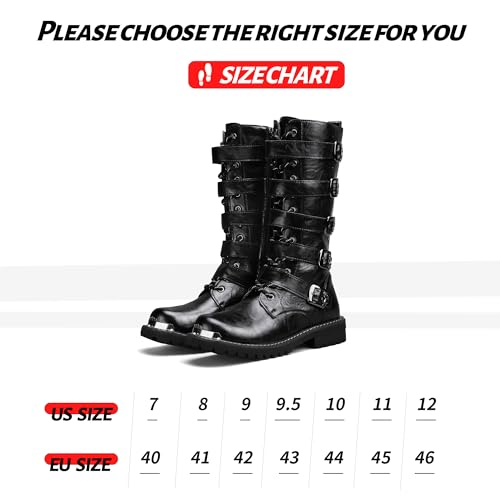 Peileg Mens Black Cool Style Eye Catching Buckle Closure High Top Leather Motorcycle Boots Waterproof Non Slip Wear Resistant Durable Stitching Shoes Body Lightweight And Soft Shoes thumb #5
