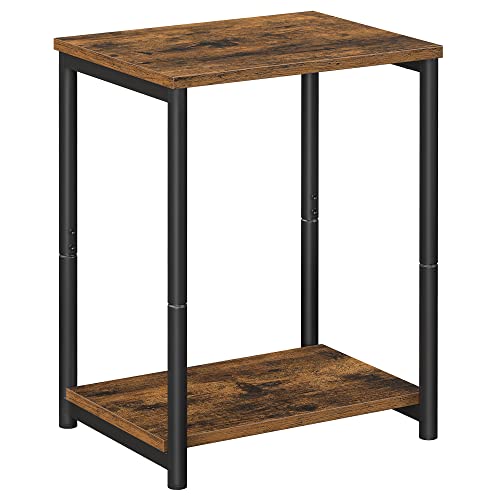 VASAGLE Side Table, Bedside Table, End Table with Storage Shelf, Steel Frame, for Living Room, Sitting Room, Bedroom, Industrial, Rustic Brown and Black LET271B01