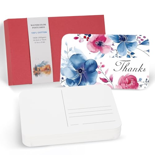 PATIKIL 48 Sheets Watercolor Postcards, 100% Cotton 4x6 Inch Blank Rounded Corners Water Color Paper Post Cards Rough for Mailing Art Painting Drawing, 140lb/300 GSM(Red)