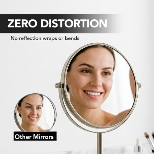 Image of OVENTE 7 inch Tabletop Magnifying Makeup Mirror, Nickel Brushed MNLCT70BR1X7X | Double Sided Vanity Standing Mount Mirror with 1X /7X Magnification, 360 Rotation, Perfect for Dresser Bedroom Office Desk