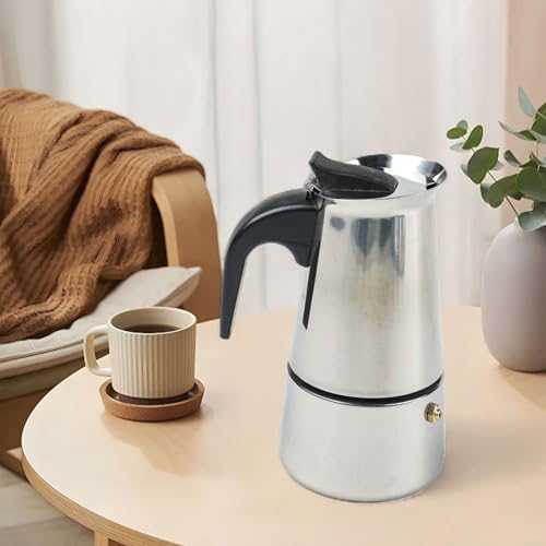 Rehoetom Mokkakanne aus Edelstahl mit wärmeisoliertem Griff und Sicherheitsventil, kompatibel mit Gas-, Elektro- und Induktionsherden (200 ml)