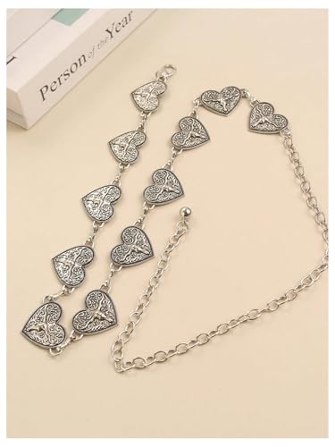 MakeMeChic Women's Heart Linked Chain Belts Western Metal Waist Belt For Jeans Dresses3