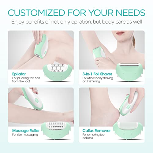 Vogoe Epilator For Women-Cordless Epilators Hair Removal For Women, 4-In-1 Electric Razor Hair Remover, 2 Speeds & 21 Tweezers For Face Legs Arms Armpit Bikini, Green Hr310 #TOP5