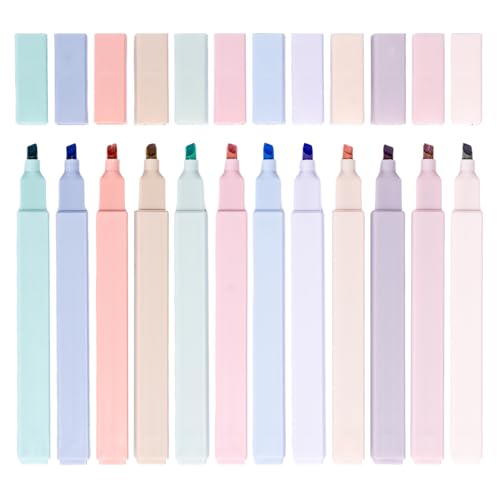 Ouksma Pastel Highlighters Set of 12, Soft Color Mild Highlighters, Eye-Friendly No Bleed Quick Dry Markers for Journaling, Note Taking, Aesthetic School & Office Supplies