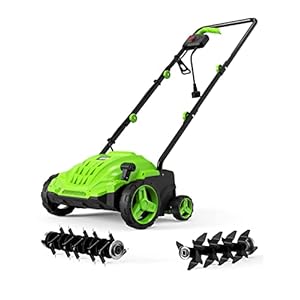 SWIPESMITH 13-Inch 12 Amp Electric Dethatcher Scarifier with Foldable Handle, 2-in-1 Lawn Dethatcher with Two Safety Switches, 4-Position Depth Adjustment for Garden, Yard