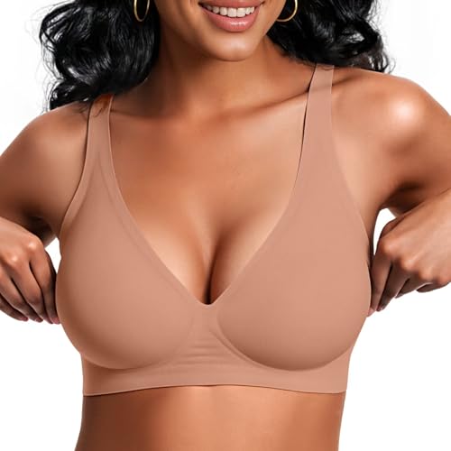 Image of Vertvie Jelly Wireless Bras for Women Push Up Plunge Seamless T-Shirt Bras No Underwire Supportive Full Coverage Bralettes