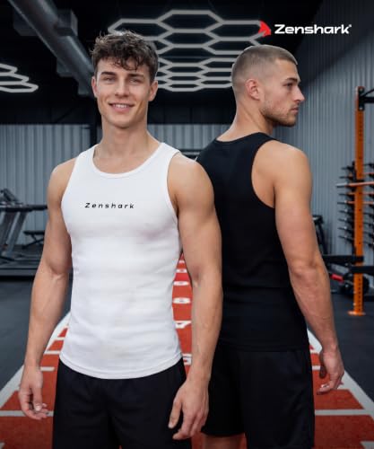 Image of ZENSHARK Gym Vest for Men | Sleeveless T Shirt Sando Tank Top | 2x2 Ribbed Cotton Lycra Ribbed Vest | Round Neck Slim Fit 4 Way Stretch | Sleeveless Gym T Shirt for Workout Training