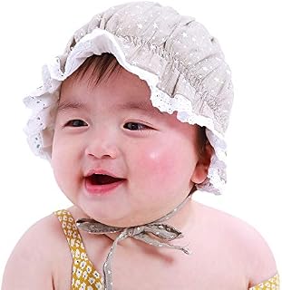 LACOFIA Newborn Girls Hat Cotton Baby Bonnet Infant Lace Floral Beanie Cap with Adjustable Chin Strap