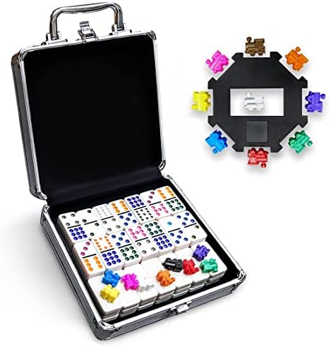 Tocebe Dominoes Set, Mexican Train Dominoes for Travel, 91 Tiles Double12 Colored Dominoes Game Set with Aluminum Case