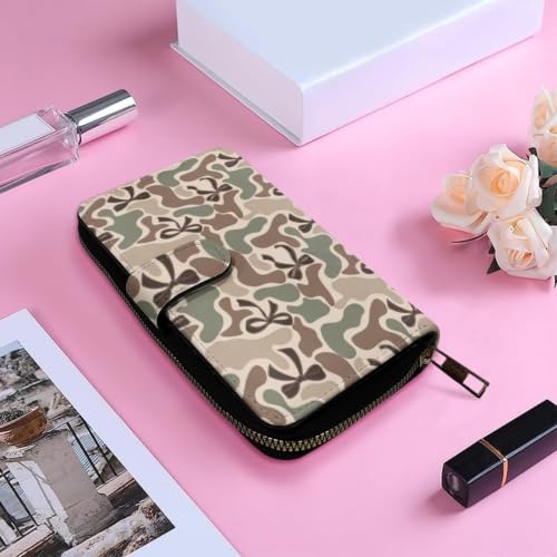 Image of COEQINE Ladies Wallets Pink Leopard Heart Black Printed Leather Phone Long Clutch Purses Check Coin Change Holder