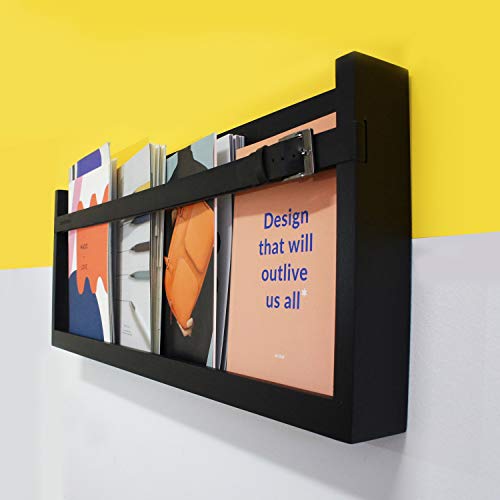 Cloudnola Showroom Wall Rack, Black Wood And Leather, 30 X 12 Inches, Floating Wall Shelf For Magazines, Art, Vinyls, Books And More #TOP3
