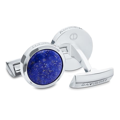 DAVIDOFF PRECIOUS STONES Cufflinks - Gemelos de plata para hombre con incrustación de lapislázuli - gemelos para camisas de latón rodiado brillante – accesorios de hombre para bodas y eventos
