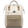 LOVEVOOK Mochila para laptop para mujer, bolsa de trabajo de 17 pulgadas para profesora y enfermera, Beige & Caqui-m, 15,6 pulg.