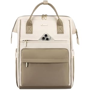 LOVEVOOK Laptop Backpack for Women, 17 Inch Work Teacher Nurse Bag, Large Capacity Business Computer Backpack Purse with USB Port, Stylish Casual Daypack for Travel,Beige&Khaki