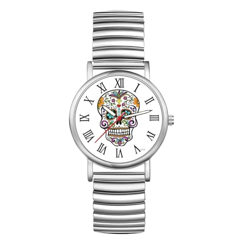 JewelryWe Reloj Correa Elástica Calavera: Relojes de Pulsera Cuarzo Analógicos Redondo para Hombre y Mujer Escala de Números Romanos Plata - para Fiesta Ocio Negocios Regalos JewelryWe Reloj Correa Elástica Calavera: Relojes de Pulsera Cuarzo Analógicos Redondo para Hombre y Mujer Escala de Números Romanos Plata - para Fiesta Ocio Negocios Regalos